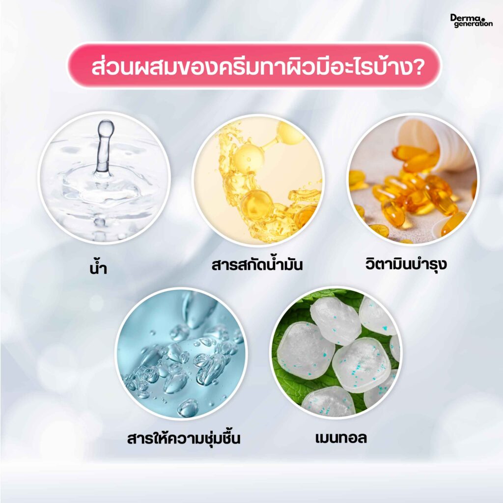 ตัวอย่างส่วนผสมของครีมทาผิว